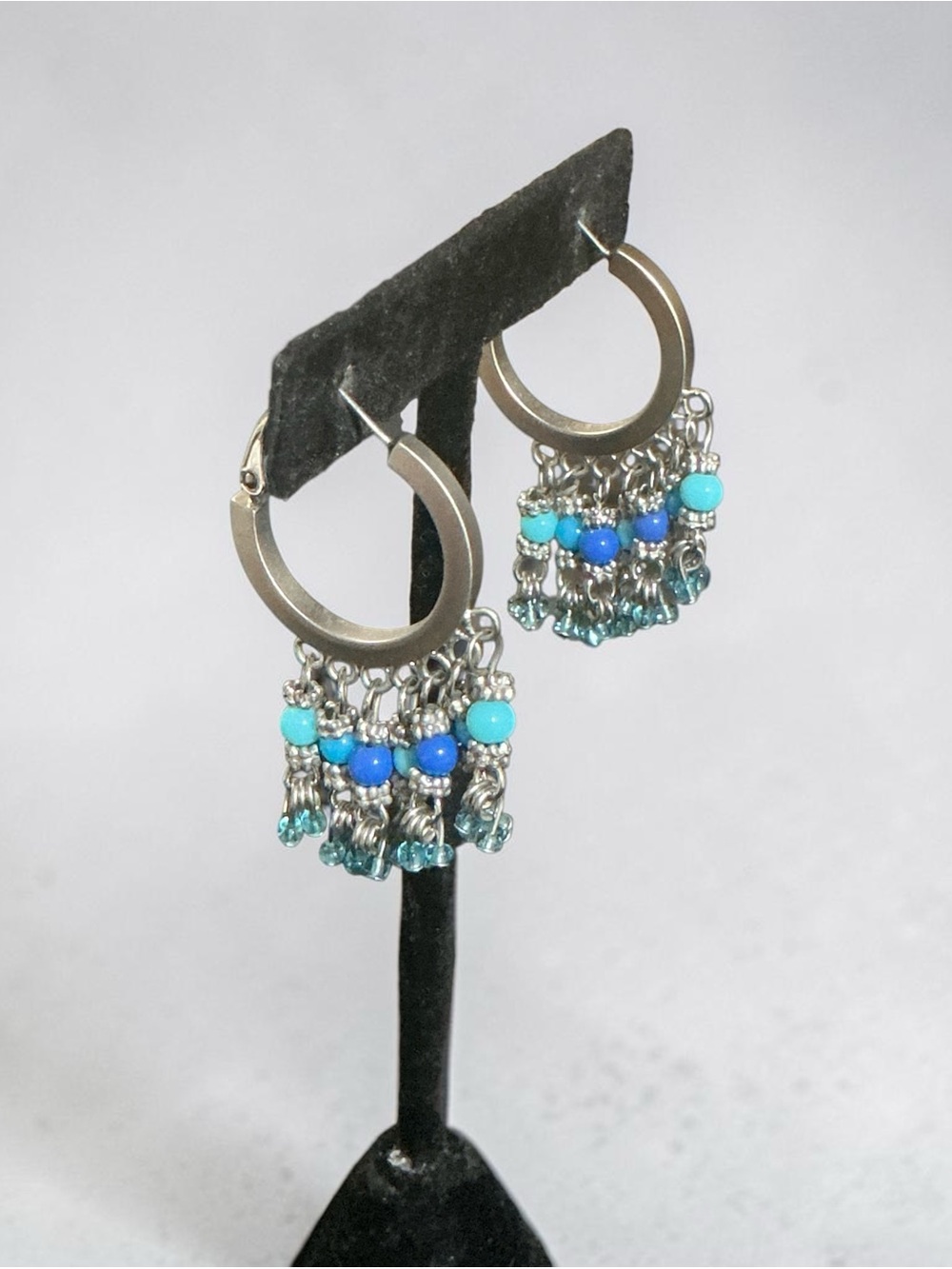 Blue Bead Hoop Earrings - Women Jewelry